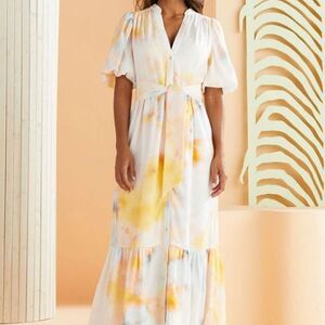 Marie Oliver White and Yellow Maxi Dress